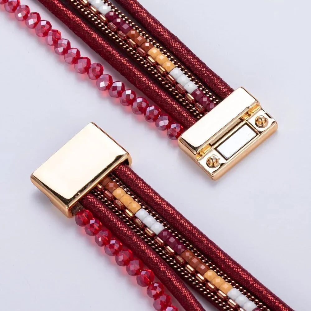 Leather Wrap Bracelets Crystal Beads Boho Cuff Stone Charm Jewelry Women